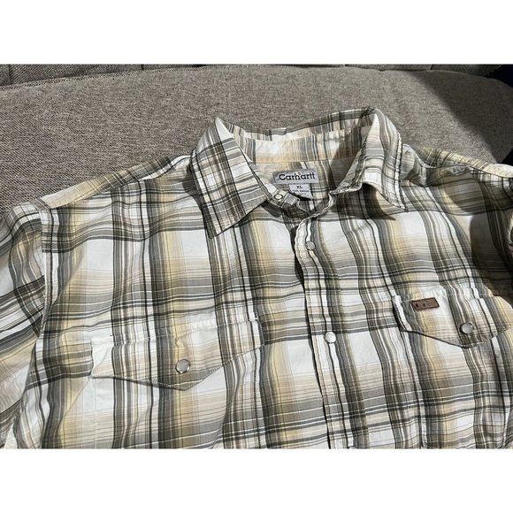 Vintage Carhartt Pearl Snap Button Up Plaid Shirt Size XL - Picture 3 of 6